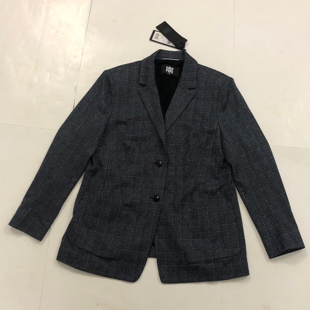 Riani 16 Jacket Blazer Grey Plaid 2 Pocket Stretchy Brand New Excellent Conditio
